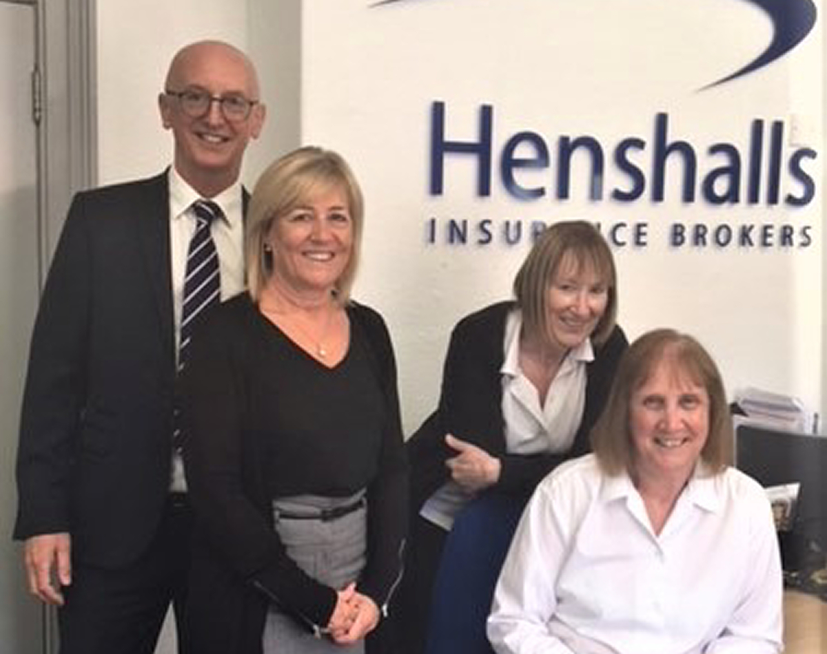 Celebrating their milestone anniversaries at Henshalls are, from left, Mark Freeman, Sharon Freeman, Carol Turner and Trish Purcell