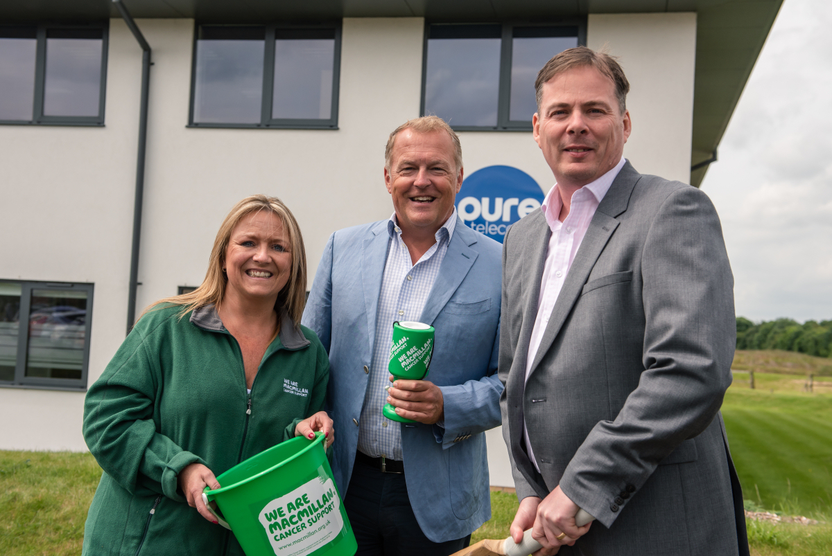 Kate Thomas from Macmillan Shropshire prepares for the fundraising county cricket event sponsored by Pure Telecom with sponsor CEO Matt Sandford and MD David Hayward