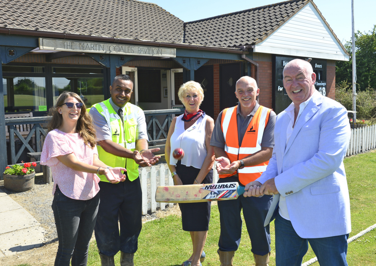 Pictured at the cheque presentation from left, Sonya Bagley, Rakesh Mal, Pat Kirk and Steve Malkin of Galliers Homes with Andy McIllroy of Bomere Heath Cricket Club