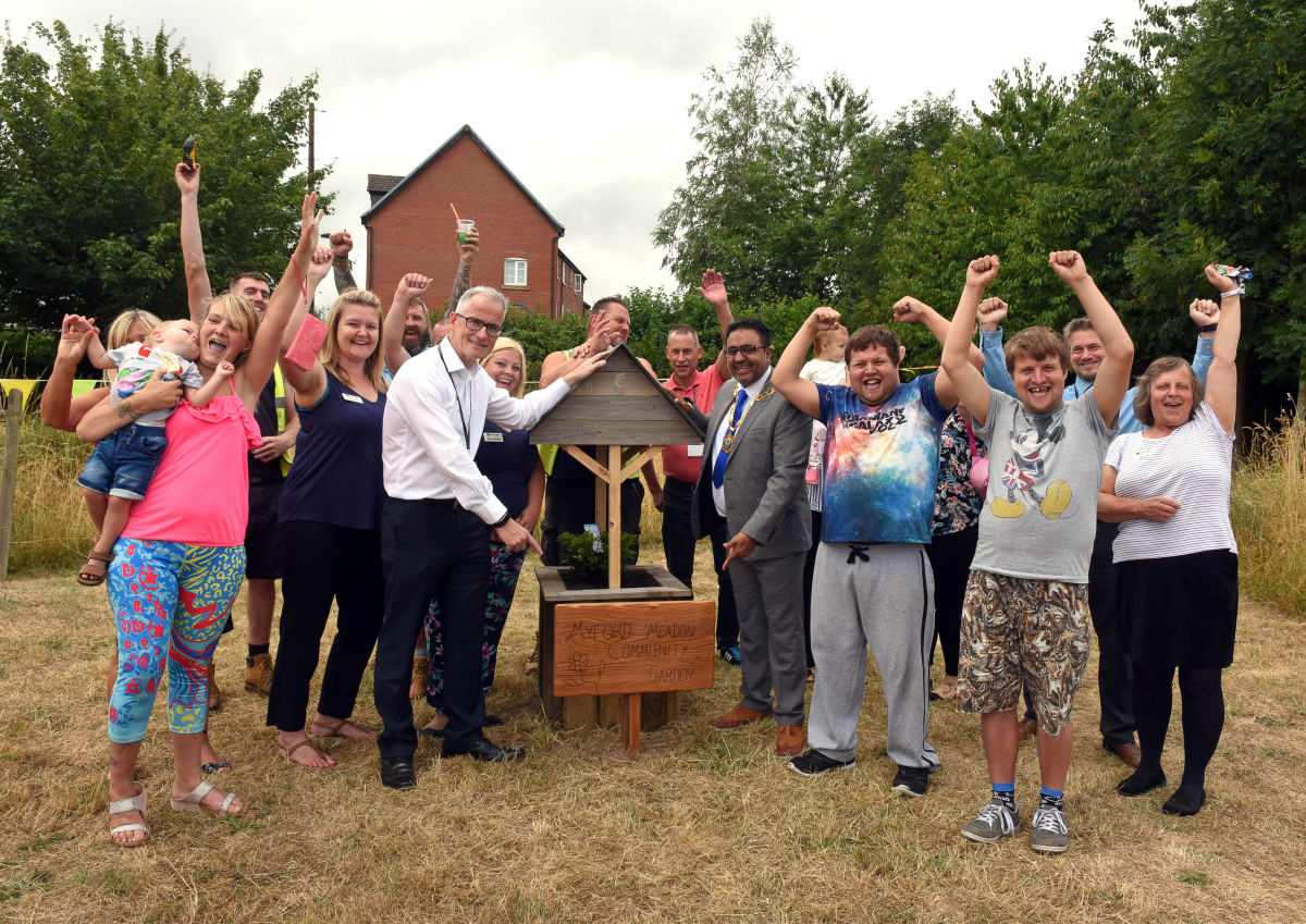 Residents, staff including Chief Exec Pete Richmond and the Mayor of Telford and Wrekin launching the new Community Garden