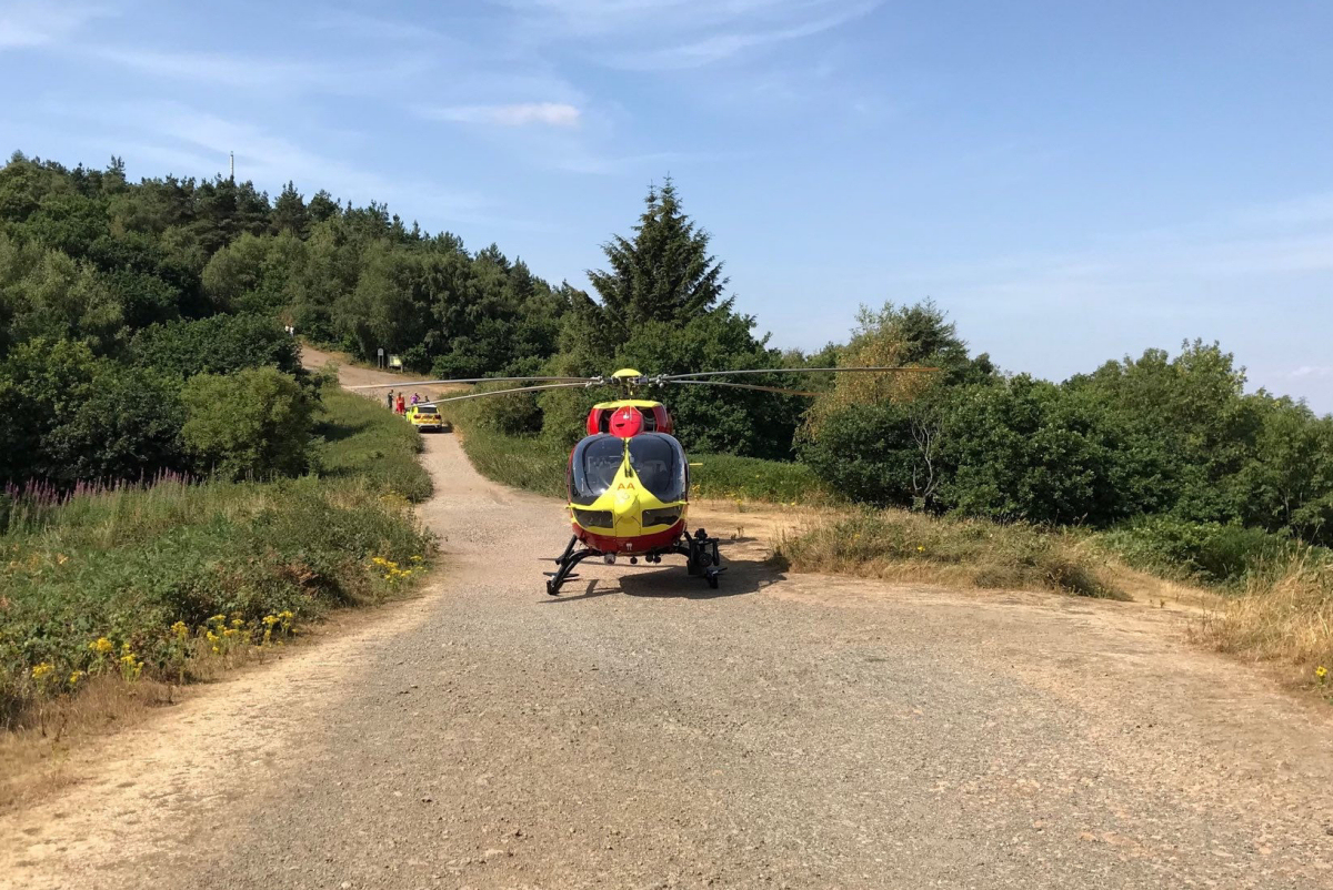 The Midlands Air Ambulance landed to airlift the injured walker. Photo: @Helistig