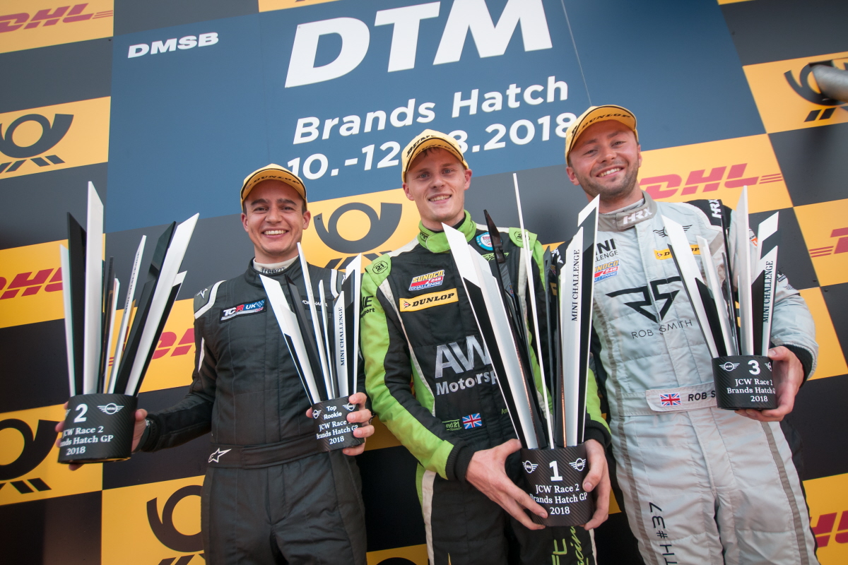 Rob Smith (right) on the podium at Brands Hatch Grand Prix Circuit. Photo: Mark Campbell/CarSceneUK
