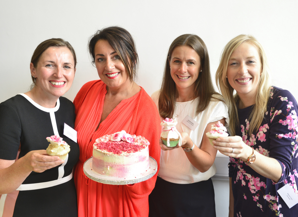 Pictured with some of the finished efforts are, from left, Violet Hammond, of Clarke Fencote LLP, Kerry Sheldon-Jones, of Equilibrium Clinic, Charlotte Butler of Aaron & Partners and Melanie Taylor