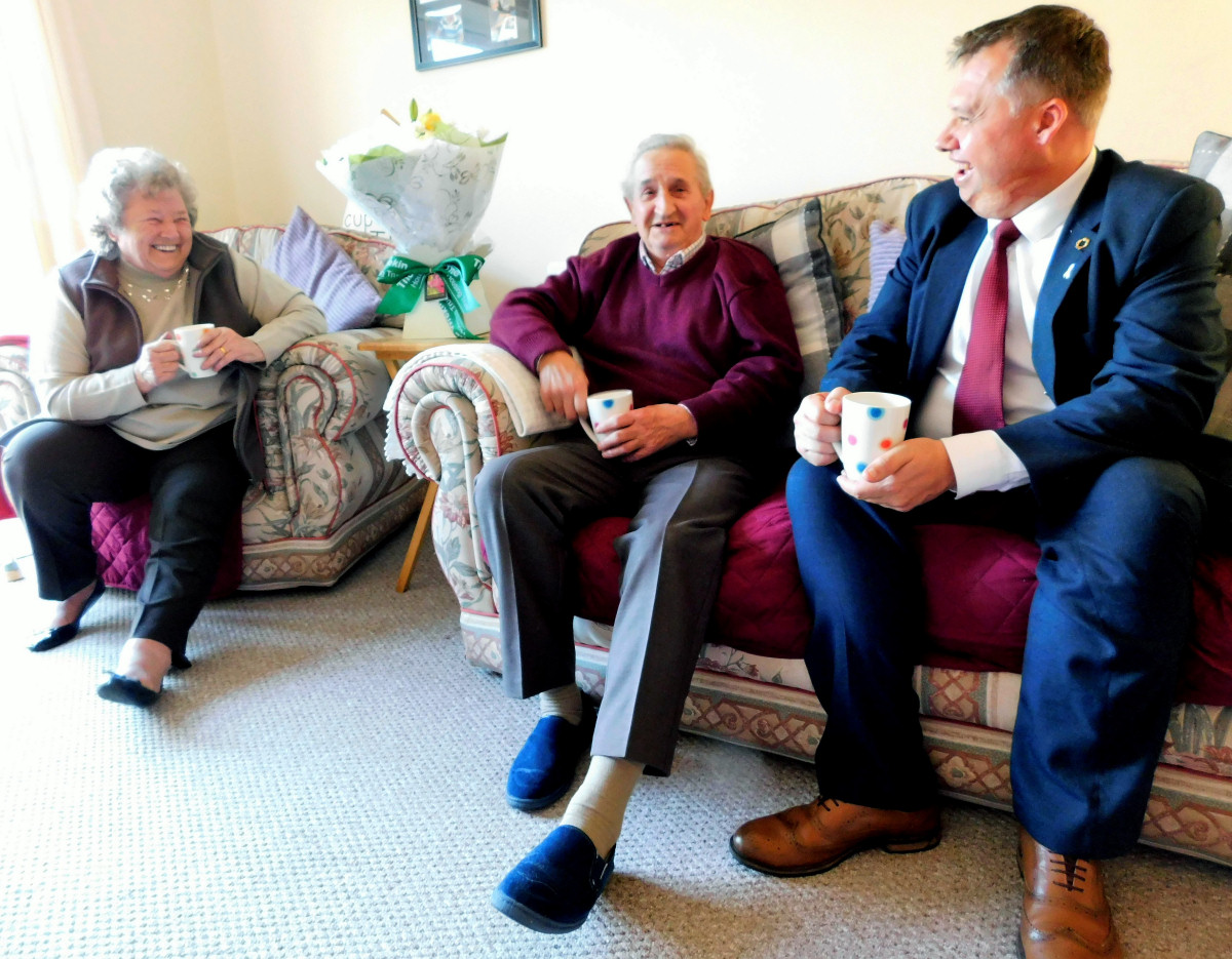 Councillor Richard Overton chats to Mr and Mrs Picken at their home in Dee Close