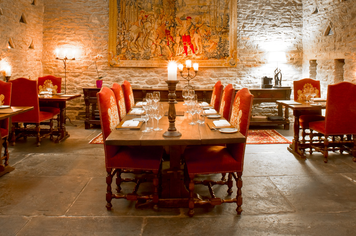 Dating from Norman times, the restaurant has the feel of a medieval great hall with its stone walls, tapestry and chandelier