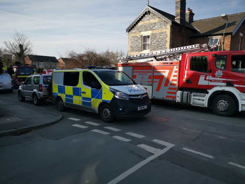 Emergency services at the scene of the collision in Tankerville Street, Shrewsbury. Photo: @ShrewsburyCops