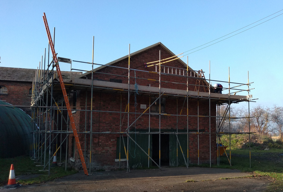 Re-roofing of the small warehouse that will be used as a cafe and bistro is nearing completion
