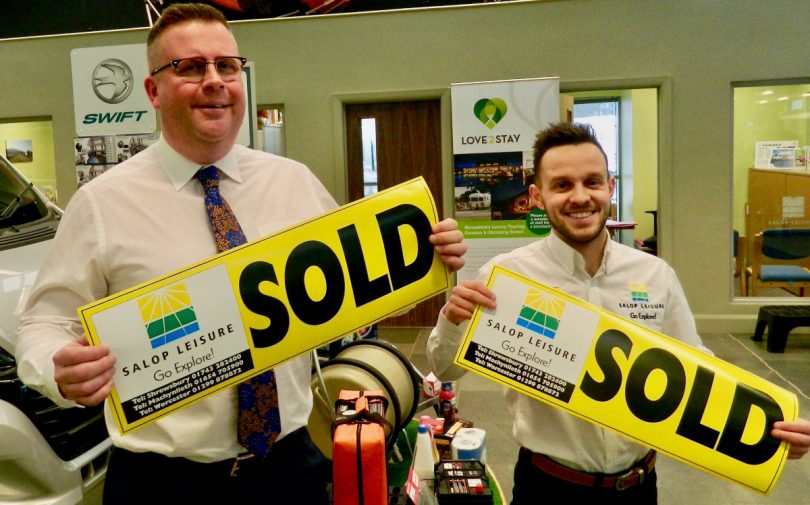 Andy Harding, left, recorded the best sales figures for caravan awning brands at Birmingham's NEC while Salop Leisure colleague Gareth Cole also enjoyed success at the 2019 Caravan, Camping & Motorhome Show