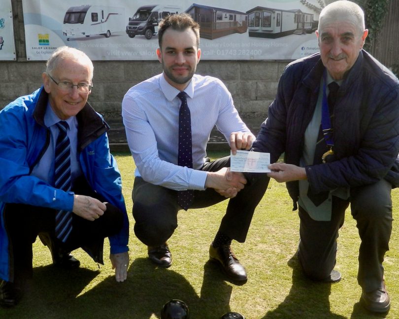 Ed Glover, the marketing manager for Salop Leisure, presents a cheque to Mick Jones, the president of the Salop Leisure Shropshire Premier Bowling League, watched by, left, John Nash, the Shropshire Premier League delegate to the Shropshire County Bowling Association