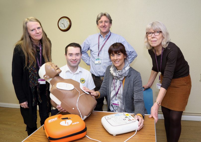Learning all about defibrillators from paramedic Chris Phillips, from SP Services, (second left) are left to right: STAR Housing’s Gill Henry, Stephen Lloyd, Carrie Owen and Mel Lycett