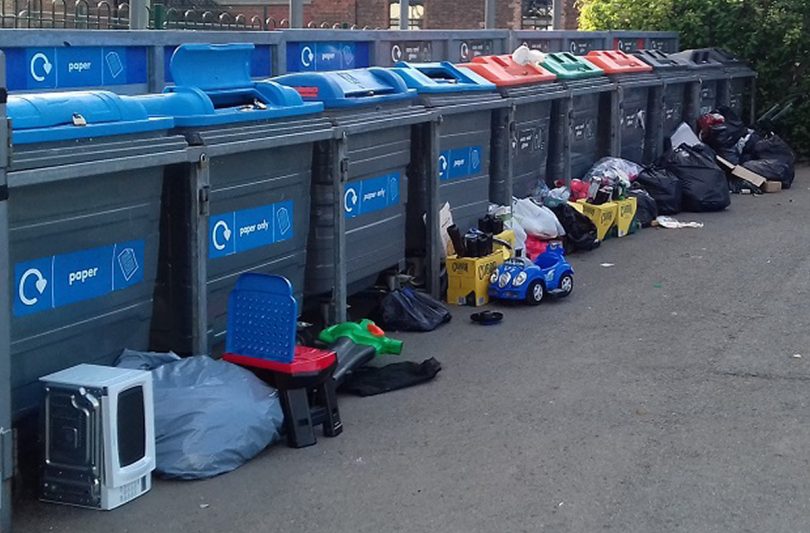 A photo of waste left at the Oswald Road bring bank site in Oswestry during summer 2018. Photo: Shropshire Council