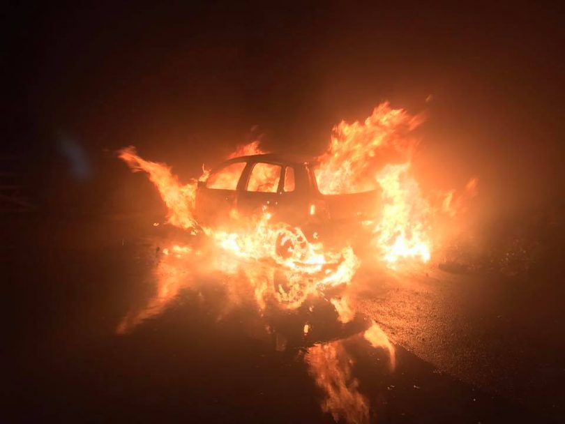 The car was fully destroyed by fire. Photo: Shropshire Fire and Rescue Service