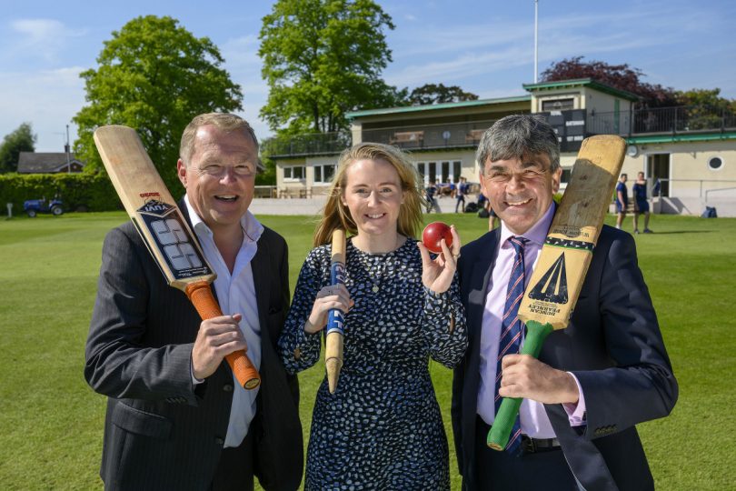 Matt Sandford, CEO of Pure Telecom, Kate Oakley, marketing manager of Pure Telecom and Toby Shaw, Shropshire County Cricket Club chairman