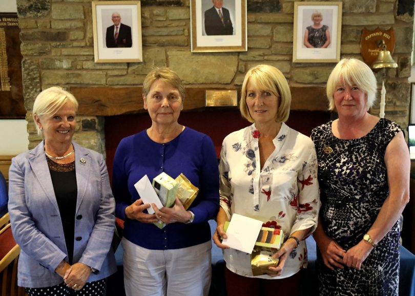 SLCGA President Olive Brown, Winners - Rose Morgan & Hazel Hemsley and Ladies Captain Joy Foster. Photo: Mike Purnell