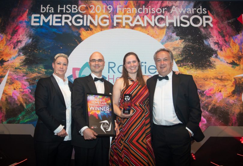 From Left, Pip Wilkins, Chief Executive of the British Franchise Association, Alex Green and Dr Hannah Mackechnie, founders of Radfield Home Care Franchising and HSBC’s Head of Franchising and awards judge, Andrew Brattesani