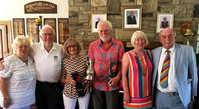 Jane Cook, Captain-Colin Turner, Winners Lucy, Lawrence and John Durham, Ladies Captain - Joy Foster and Nick Cook. Photo: Linda Turner