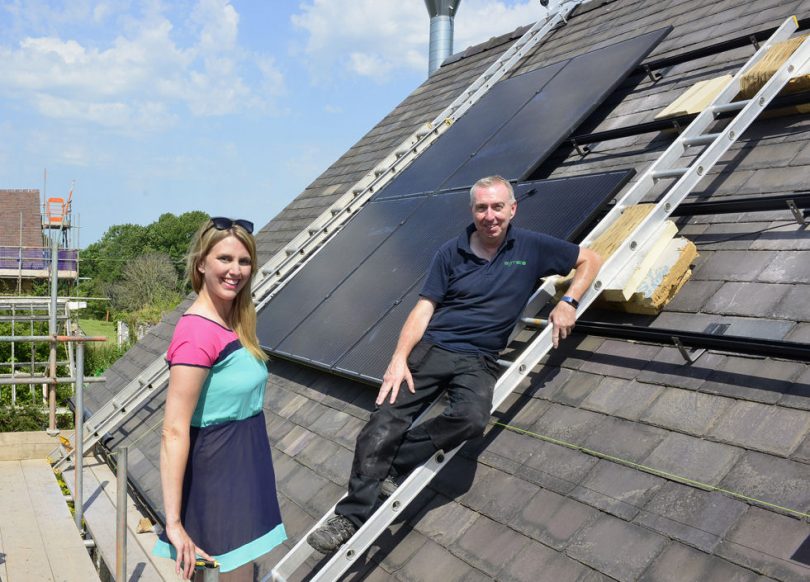 Kathryn Holloway with Richard Bubb on the roof of The Studio, Pontesford, near Shrewsbury