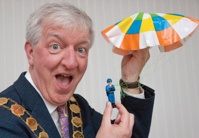 Pictured is Shrewsbury Mayor Phill Gillam contemplating jumping out of a plane