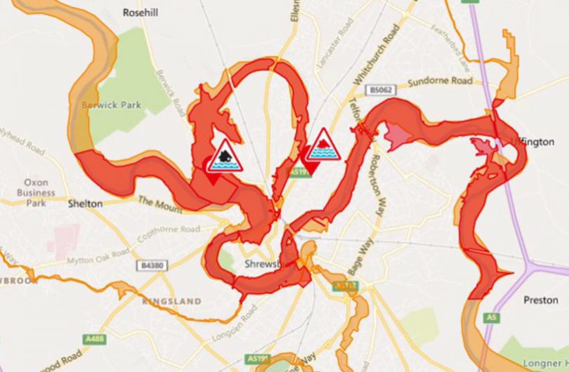 The Environment Agency has issued a severe flood warning for Shrewsbury