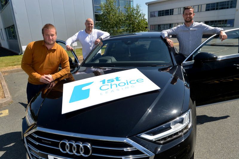 1st Choice Leasing MD Jason Martin with staff outside their offices on Shrewsbury Business Park