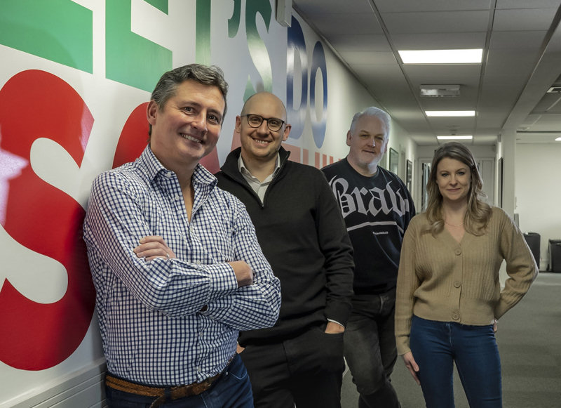 Nick Lovett (MD), Basia Agbor (Senior Designer), Stu Perry (Group Creative Director), Lennon Kelly (Client Services Director) and Candice Donnelly (Senior Account Manager)
