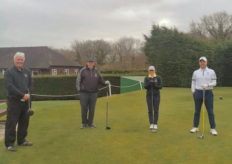 Pictured at the Drive in are Vice Captain Terry Brentnall , Club President Andy Patterson, Lady Captain Dr Janine Fletcher, Club Captain Royston Parkes