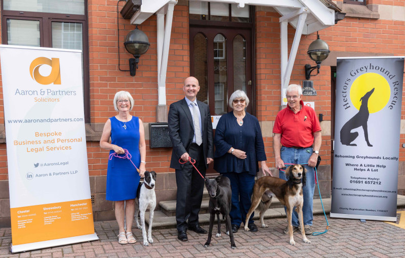 From left: Barbara Lewandowski, Heather North Charitable Trust Trustee, Clive Pointon, Chair of the Trust and Head of Wills, Trusts and Tax at Aaron and Partners, Caroline Roberts, Heather North Charitable Trust Trustee and Fred Roberts from Hector’s Greyhound Rescue