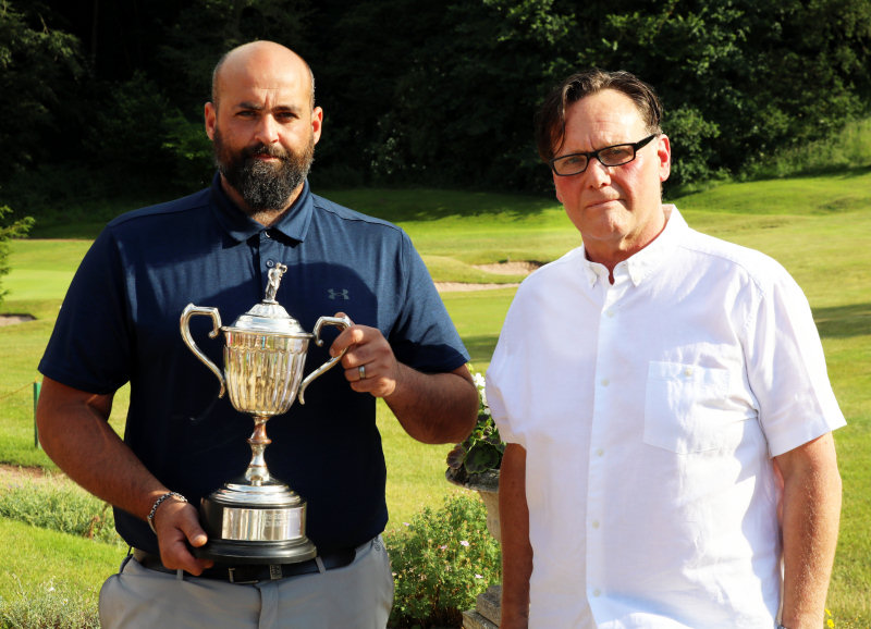 2021 Club Champion Richard Pearson Holding the Wetton 36 Hole Scratch Cup Presented by Club Vice Captain Dave Lewis. Photo: Mike Purnell