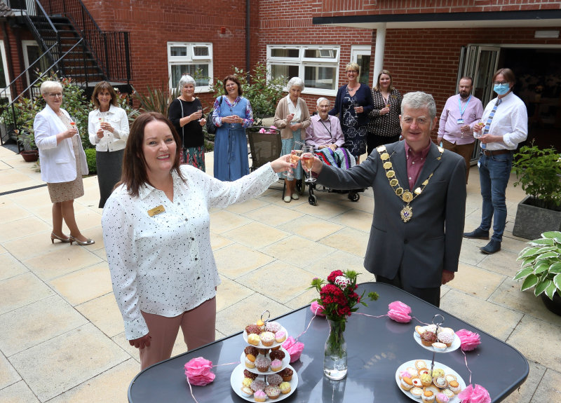 Lucy Holl, CEO at Morris Care is pictured in foreground with Mayor of Shrewsbury Councillor Julian Dean at the official opening of Cherry Trees at Radbrook Nursing Home