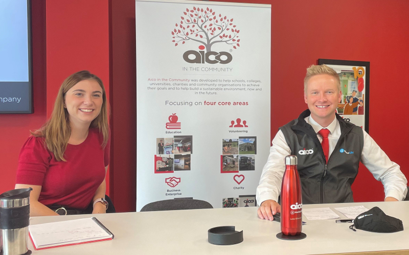 Louise Cowling, Marketing Executive, and Luke Allwood-Reid, Finance Clerk, at the Belvidere School careers day, hosted at Aico headquarters
