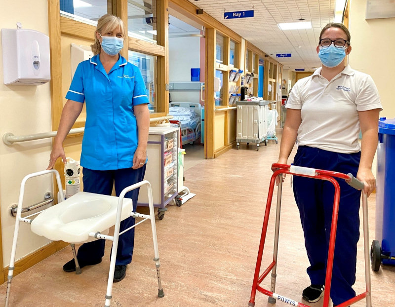 Therapy Support Worker Jo Lewis and Physiotherapist Melanie Plant with the physiotherapy equipment that the team are appealing for