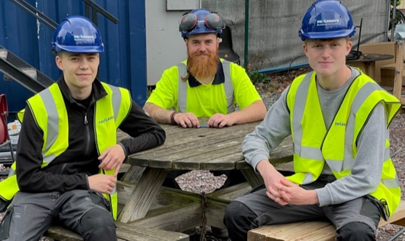 Dan Davies, Jon Goss and Louie Bowen, the three new carpentry apprentices at Pave Aways