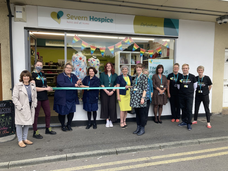 Severn hospice staff and volunteers pictured with chief exec Heather Tudor, director of income generation Norma Ross and local councillor Angela McClements
