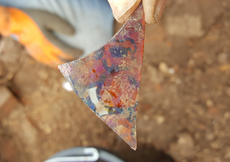 Decorative glass uncovered at the Summer House dig in 2018, Attingham Park