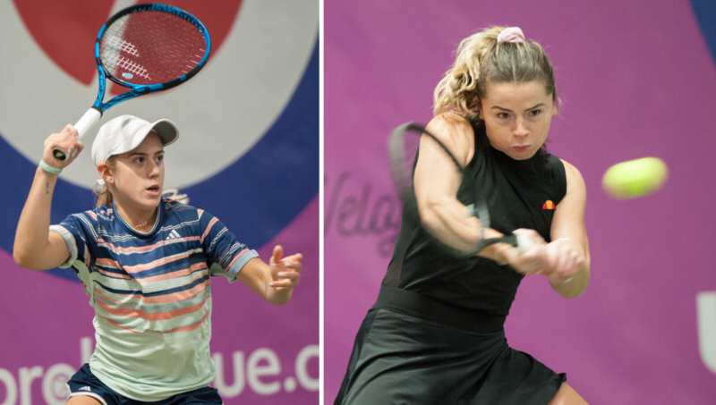 Sonay Kartal and Beth Grey, who will meet in the semi-finals today, in action during their quarter-final victories at The Shrewsbury Club yesterday. Photos: Richard Dawson Photography