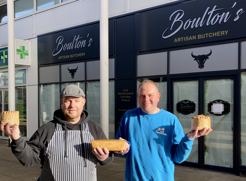 Martin Boulton and his site manager Spencer Pitt outside the new shop in Madeley