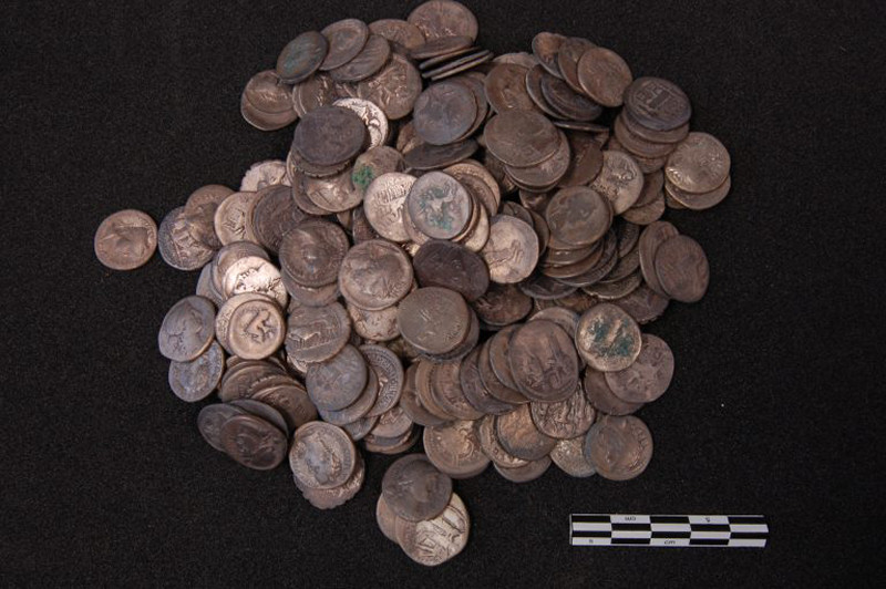 The Gobowen Hoard of coins after conservation. Photo: Portable Antiquities Scheme, and Coins British Museum Trustees