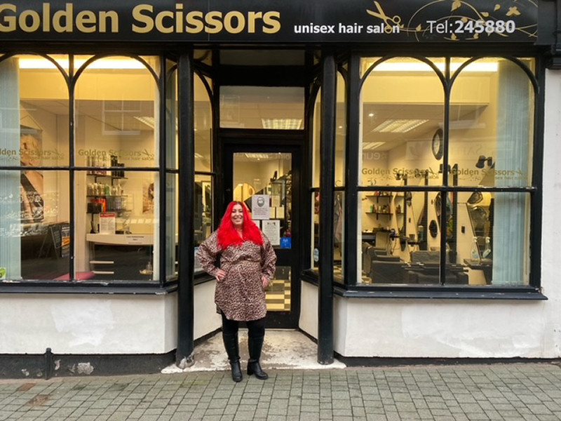 Joanna Turner outside Golden Scissors in Wellington after buying the salon off her former boss