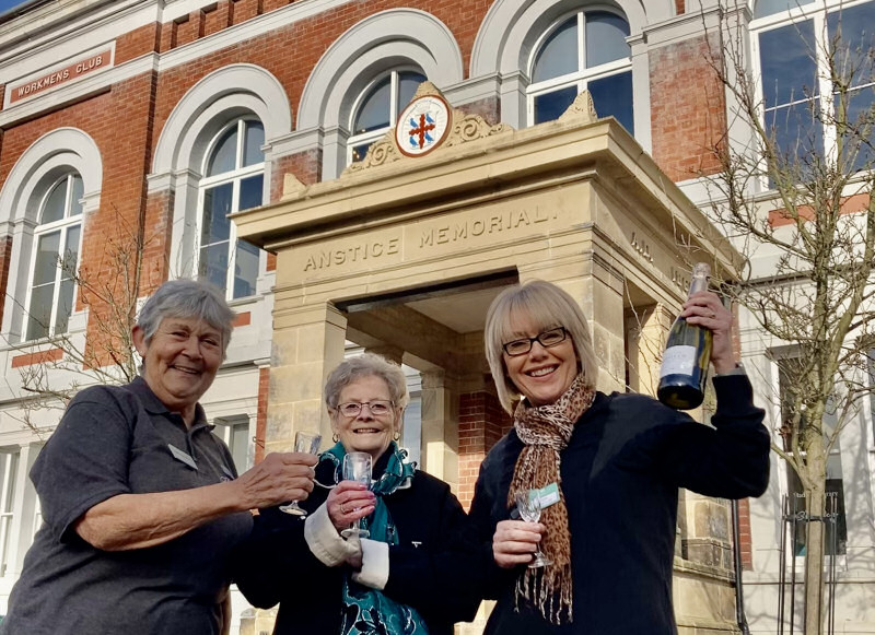 Pictured celebrating the anniversary of the Anstice Hall are, from left, volunteer and trustee Rita Mannering, customer Gwen Fellows and manager Lyndy Boden