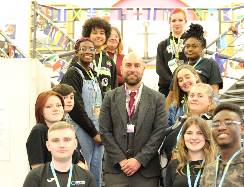 Dan Blasczyk with some of the Telford College students who have taken part in the heritage project linked to the Windrush exhibition