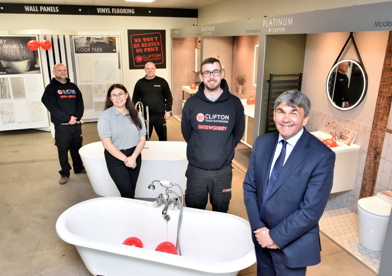 From left James Davies, Chloe Davies, Terry McGrath, Stephen Wetherall from Clifton Trade Bathrooms and Toby Shaw from TSR