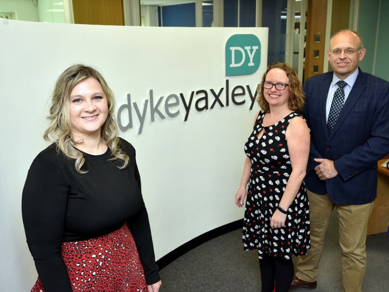 Hayley Price with Dyke Yaxley Managing Director Marie Bramwell and Director Mark Griffiths