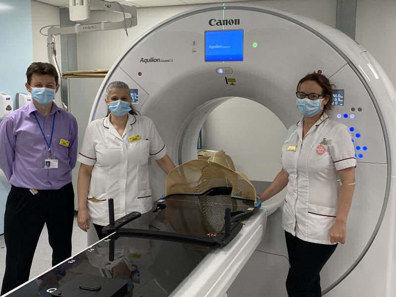 Mike Alexander, Principal Clinical Scientist Stephanie Cockerill, Pre-treatment Superintendent Radiographer, and Mercia Edwards, Pre-treatment Lead Radiographer with the new CT scanner