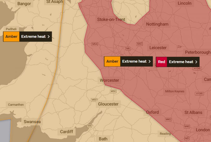 Parts of Shropshire will be covered by the Red warning whilst other areas are under an Amber warning. Image: Met Office