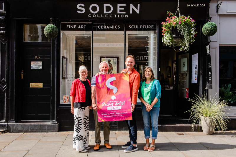 Pictured from left, Shrewsbury artists who have contributed to the event, Linda Edwards and Rob Leckey, organiser Jonathan Soden and Shrewsbury contributing artist Karen Duffy
