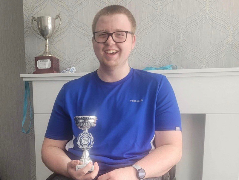 Zak Corbishley received the Tony Hirst Players’ Player Trophy at the Shrewsbury Wheelchair Tennis Tournament and also won the novice doubles with Glen Leversedge