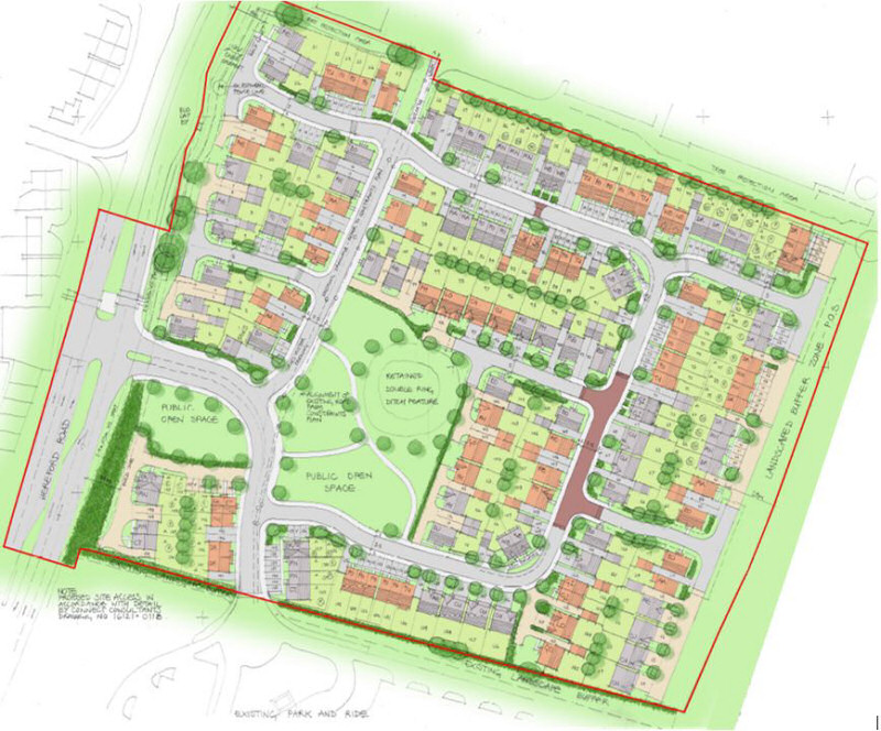 A site plan of Bellway's proposed Darwin's Edge development in Shrewsbury