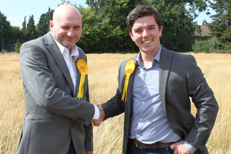 Councillor Alex Wagner welcoming Jon Tandy to the Liberal Democrats