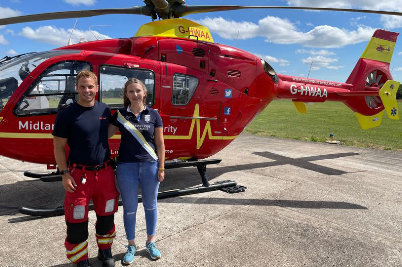 Sarah Washington, former patient meeting Tom Waters, critical care paramedic – one of the crew who helped save her life