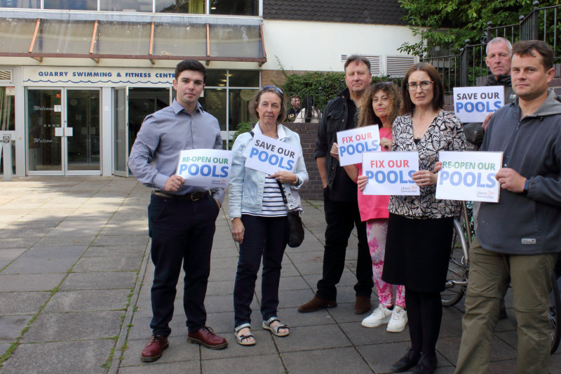Councillor Alex Wagner, Councillor Mary Davies, and local residents impacted by pool closure